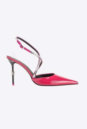 BEETROOT Pinko Patent leather slingback shoes with rhinestones | FMYHY34036