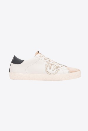 BEIGE/BLACK/GOLD Pinko Flat vintage sneakers with logo | ZMYNQ78331