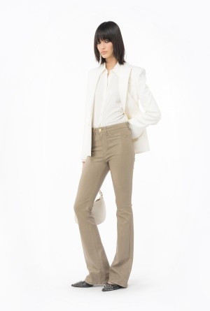 BEIGE - SAND DUNE Pinko Flared leather-look drill jeans | MYEAH77144
