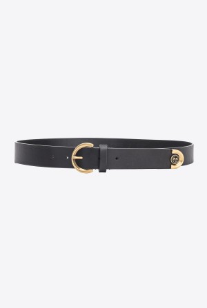 BLACK-ANTIQUE GOLD Pinko Belt with metal tip 3cm | QMYUV85908