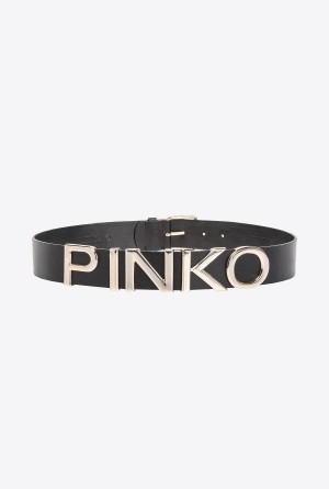 BLACK-ANTIQUE GOLD Pinko Belt with sliding-letter logo 4cm | MYCIF27594