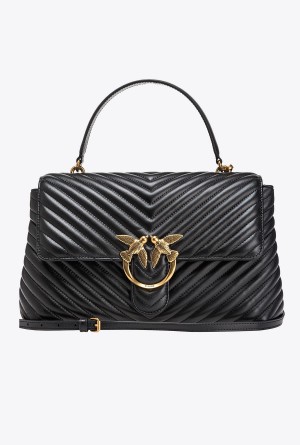 BLACK-ANTIQUE GOLD Pinko Big Lady Love Bag Puff Chevron | PMYQX31698