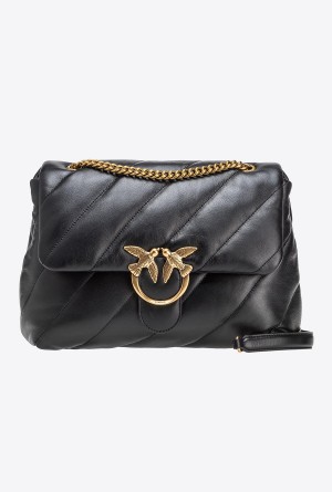 BLACK-ANTIQUE GOLD Pinko Big Love Bag Puff Maxi Quilt | ZMYMJ65362