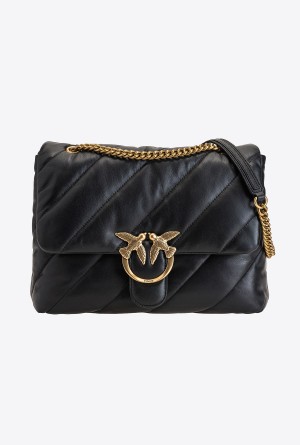 BLACK-ANTIQUE GOLD Pinko Big Love Bag Puff Maxi Quilt | YMYGT99369