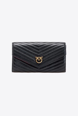 BLACK-ANTIQUE GOLD Pinko Chevron nappa leather wallet | PMYER18745