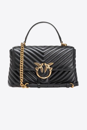 BLACK-ANTIQUE GOLD Pinko Classic Lady Love Bag Puff Chevron | LMYSX20435