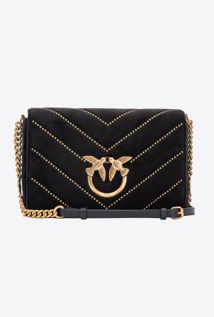 BLACK-ANTIQUE GOLD Pinko Classic Love Bag Click in velvet with studs | MYNZX38700