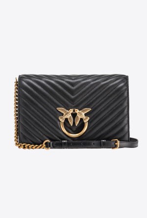 BLACK-ANTIQUE GOLD Pinko Classic Love Bag Click Chevron | MYZPD18159