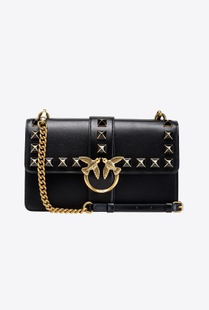 BLACK-ANTIQUE GOLD Pinko Classic Love Bag One Painted Studs | UMYTG86345
