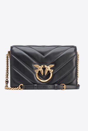 BLACK-ANTIQUE GOLD Pinko Classic Love Bag Click Big Chevron | MYZDE14309