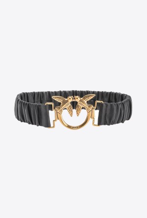 BLACK-ANTIQUE GOLD Pinko Gathered Love Birds belt 4cm | TMYPQ67509
