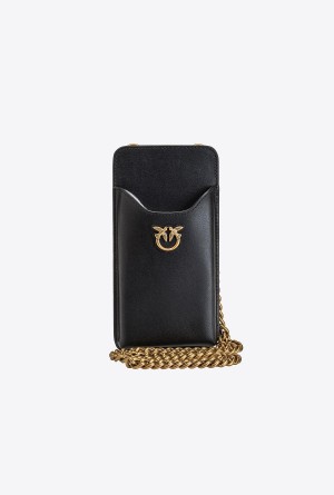 BLACK-ANTIQUE GOLD Pinko Leather smartphone holder | FMYUI18783