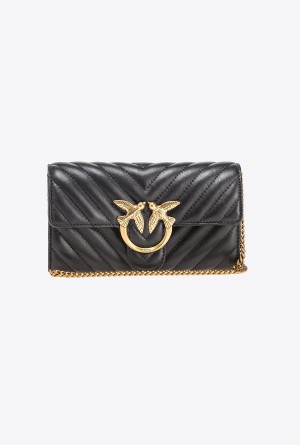 BLACK-ANTIQUE GOLD Pinko Love Bag One Wallet Chevron | MYJBT99823