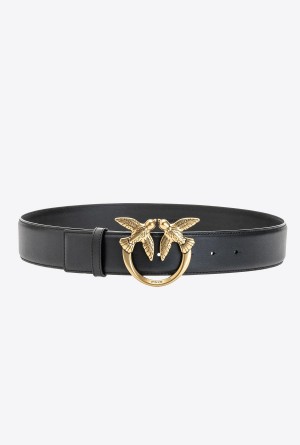 BLACK-ANTIQUE GOLD Pinko Love Birds leather belt | BMYSD32159