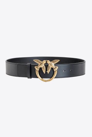 BLACK-ANTIQUE GOLD Pinko Love Birds leather belt | DMYKV15149