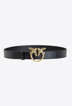 BLACK-ANTIQUE GOLD Pinko Love Birds leather belt | MYQAV79880
