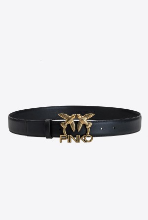 BLACK-ANTIQUE GOLD Pinko Love Birds leather belt | FMYHY91031