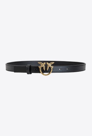 BLACK-ANTIQUE GOLD Pinko Love Birds thin leather belt | EMYVG38536