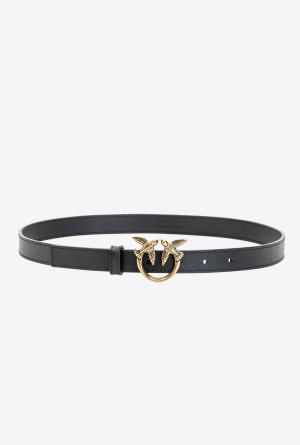 BLACK-ANTIQUE GOLD Pinko Love Birds thin leather belt | BMYSD38094