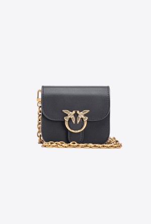 BLACK-ANTIQUE GOLD Pinko Micro Love Bag Bell in leather | MYXMI68133