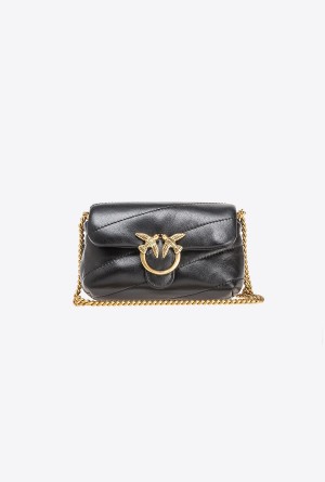 BLACK-ANTIQUE GOLD Pinko Micro Love Bag Puff Maxi Quilt | YMYVQ36557