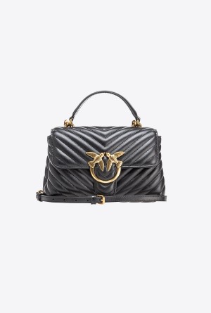 BLACK-ANTIQUE GOLD Pinko Mini Lady Love Bag Puff Chevron | MYXBR95016