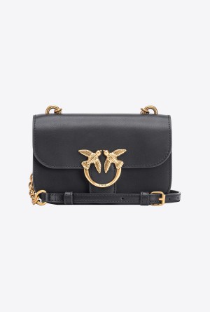 BLACK-ANTIQUE GOLD Pinko Mini Love Bag Bell in leather | YMYVQ81087