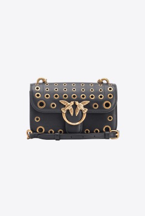 BLACK-ANTIQUE GOLD Pinko Mini Love Bag Bell with metal eyelets | MYNZX37327