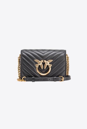 BLACK-ANTIQUE GOLD Pinko Mini Love Bag Click Chevron | MYNEJ82862