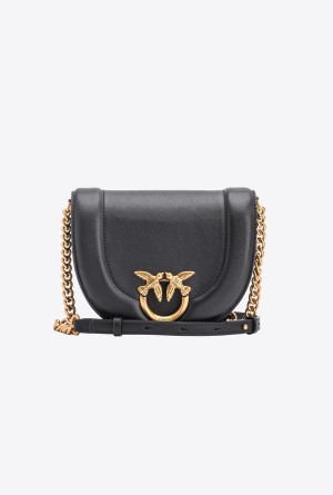 BLACK-ANTIQUE GOLD Pinko Mini Love Bag Click Round in leather | BMYSO33338