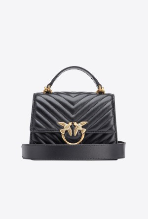 BLACK-ANTIQUE GOLD Pinko Mini Love Bag Top Handle Light Chevron | MYEAH88151