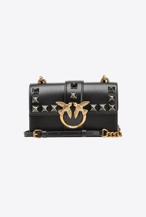 BLACK-ANTIQUE GOLD Pinko Mini Love Bag One Painted Studs | MYJZR37976