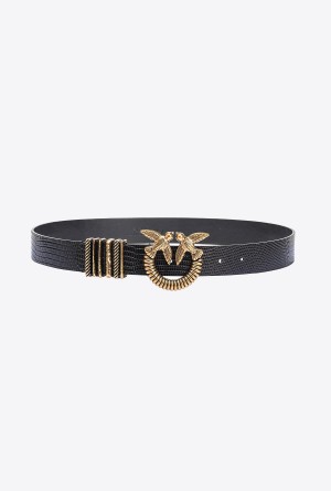 BLACK-ANTIQUE GOLD Pinko Reptile-print belt with twist 3cm | ZMYMJ92220
