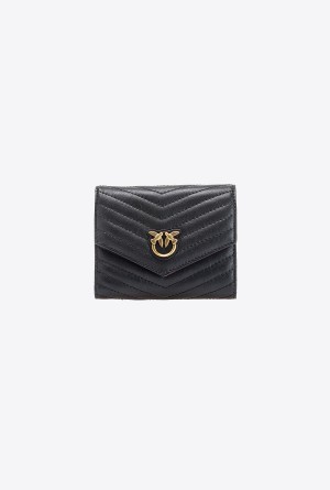 BLACK-ANTIQUE GOLD Pinko Small chevron nappa leather wallet | MYICD70136