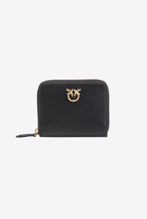 BLACK-ANTIQUE GOLD Pinko Square leather zip-around purse | MYNEJ50099