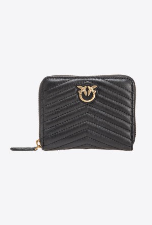 BLACK-ANTIQUE GOLD Pinko Square zip-around wallet in chevron-patterned nappa leather | MYJBT96084