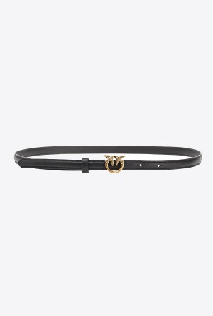 BLACK-ANTIQUE GOLD Pinko Thin belt with Love Birds buckle 1cm | MYJKU20469