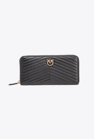 BLACK-ANTIQUE GOLD Pinko Zip-around wallet in chevron-patterned nappa leather | MYJZR39851