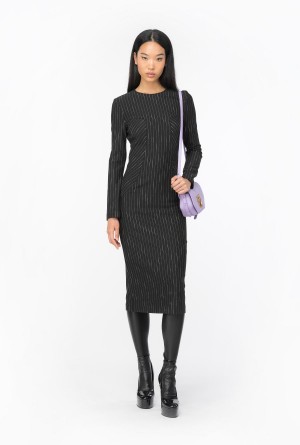 BLACK/BEIGE Pinko Calf-length pinstriped dress | XMYBH14693