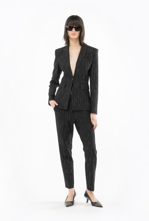 BLACK/BEIGE Pinko Pinstriped cigarette trousers | FMYUI42292