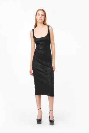 BLACK/BLACK Pinko Shiny-effect ribbed dress | MYCIF17462