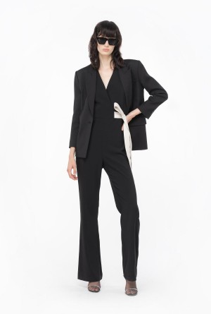 BLACK/ECRU Pinko Jumpsuit with contrasting bow | AMYDF54859