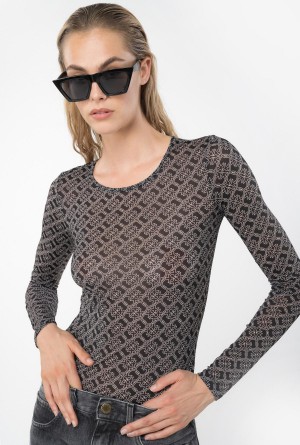 BLACK/ECRU Pinko Long-sleeved sweater with logo | MYQCS93936
