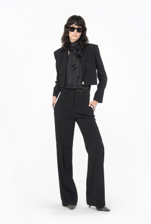 BLACK/ECRU Pinko Wide-leg crepe trousers | MYCIF30555