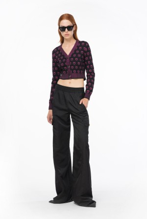 BLACK/FUCHSIA Pinko Cropped logo jacquard cardigan | MYICD66855