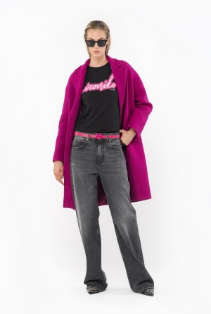 BLACK/FUCHSIA Pinko Ironiko-print T-shirt | DMYKV80557
