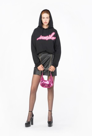 BLACK/FUCHSIA Pinko Ironiko-print sweatshirt | MYQAV50686