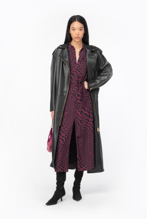 BLACK/FUCHSIA Pinko Shirt dress with fluid logo print | MYICD92805