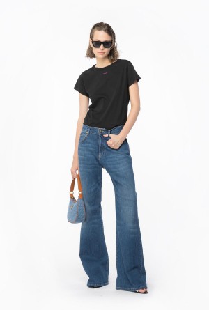 BLACK/FUCHSIA Pinko T-shirt with micro logo | FMYHY17883