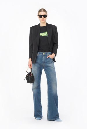 BLACK/GREEN Pinko Ironiko-print T-shirt | UMYTG54268